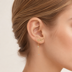 Sterling Silver Branch and Leaf Drop Stud Earrings worn on the ear