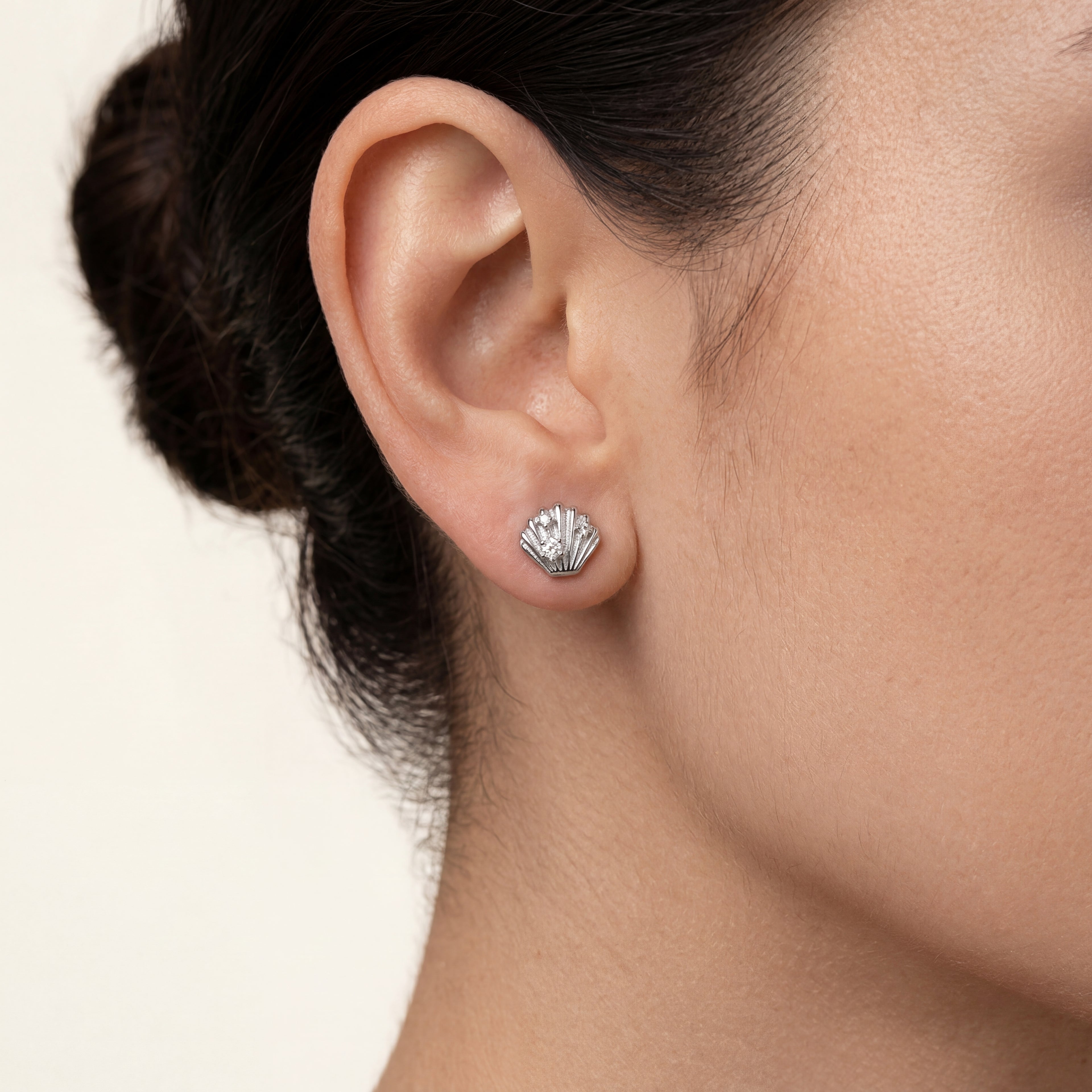 Shell Crystal Titanium Stud Earrings - image 2