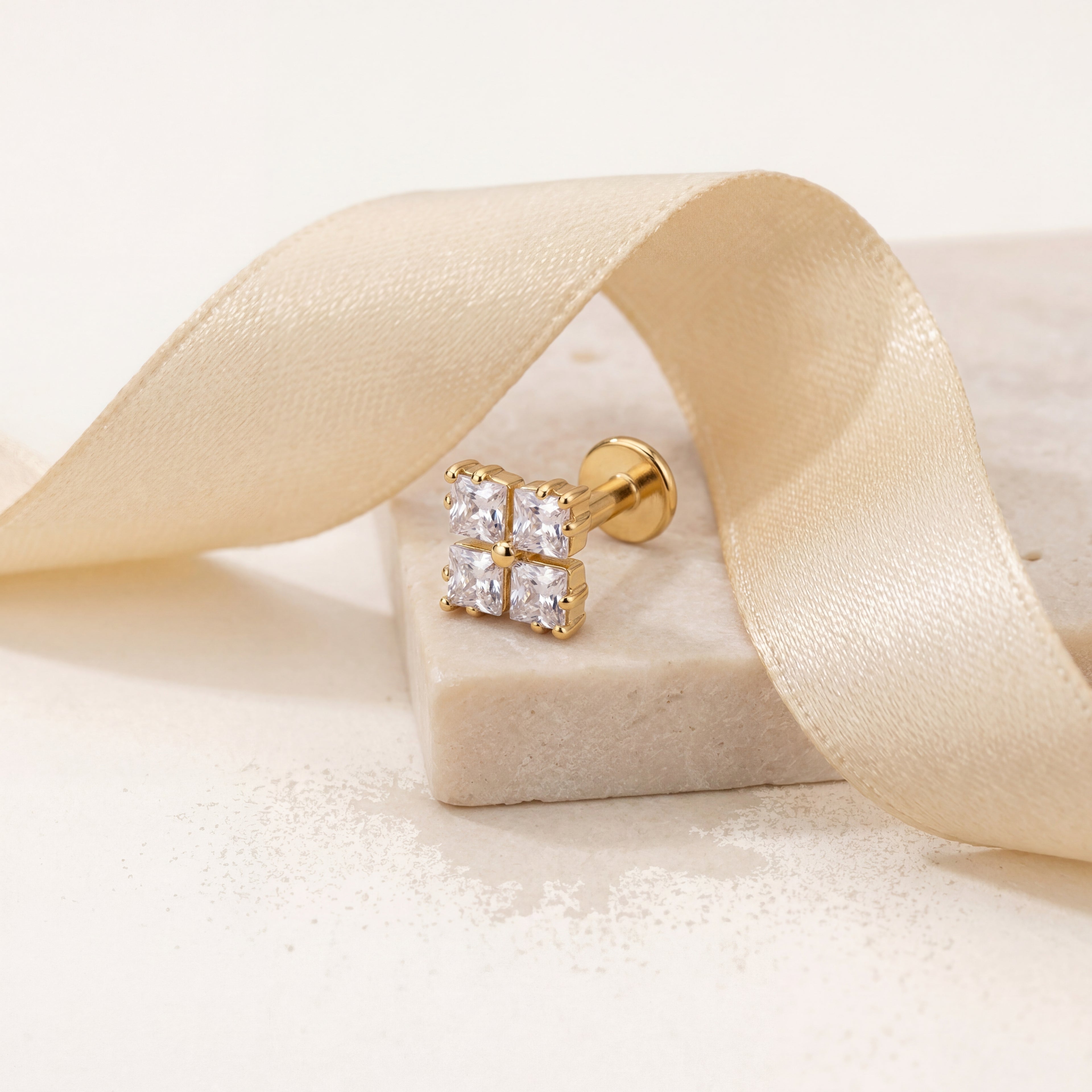 Square Crystal Titanium Stud Earrings - image 5