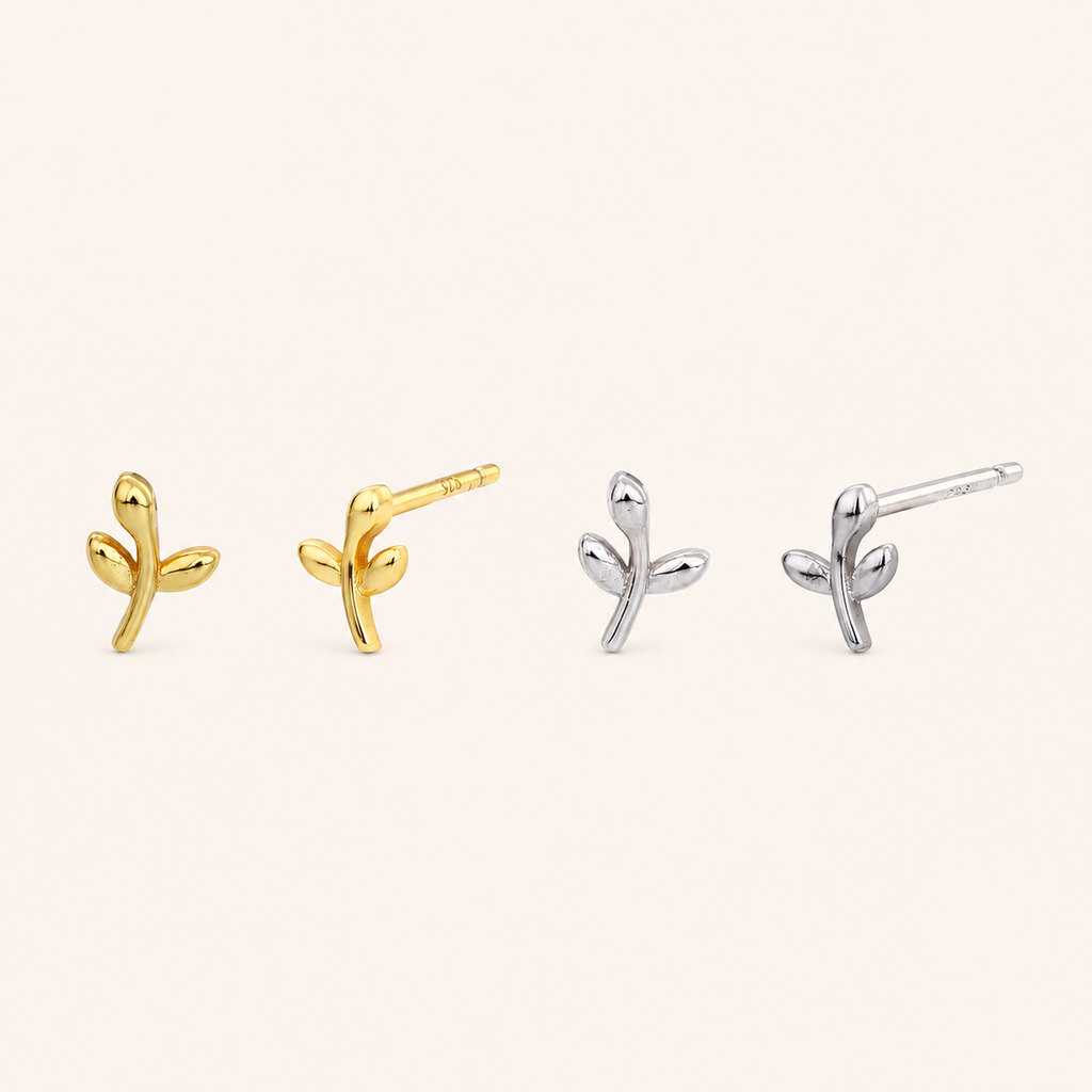 Sterling Silver Leaf Stud Earrings