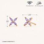 Sterling Silver Marquise Zirconia Flower Stud Earrings - Gold / Purple Zircon