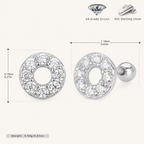 Sterling Silver Twisted Zirconia Circle Flat Back Earrings - Platinum