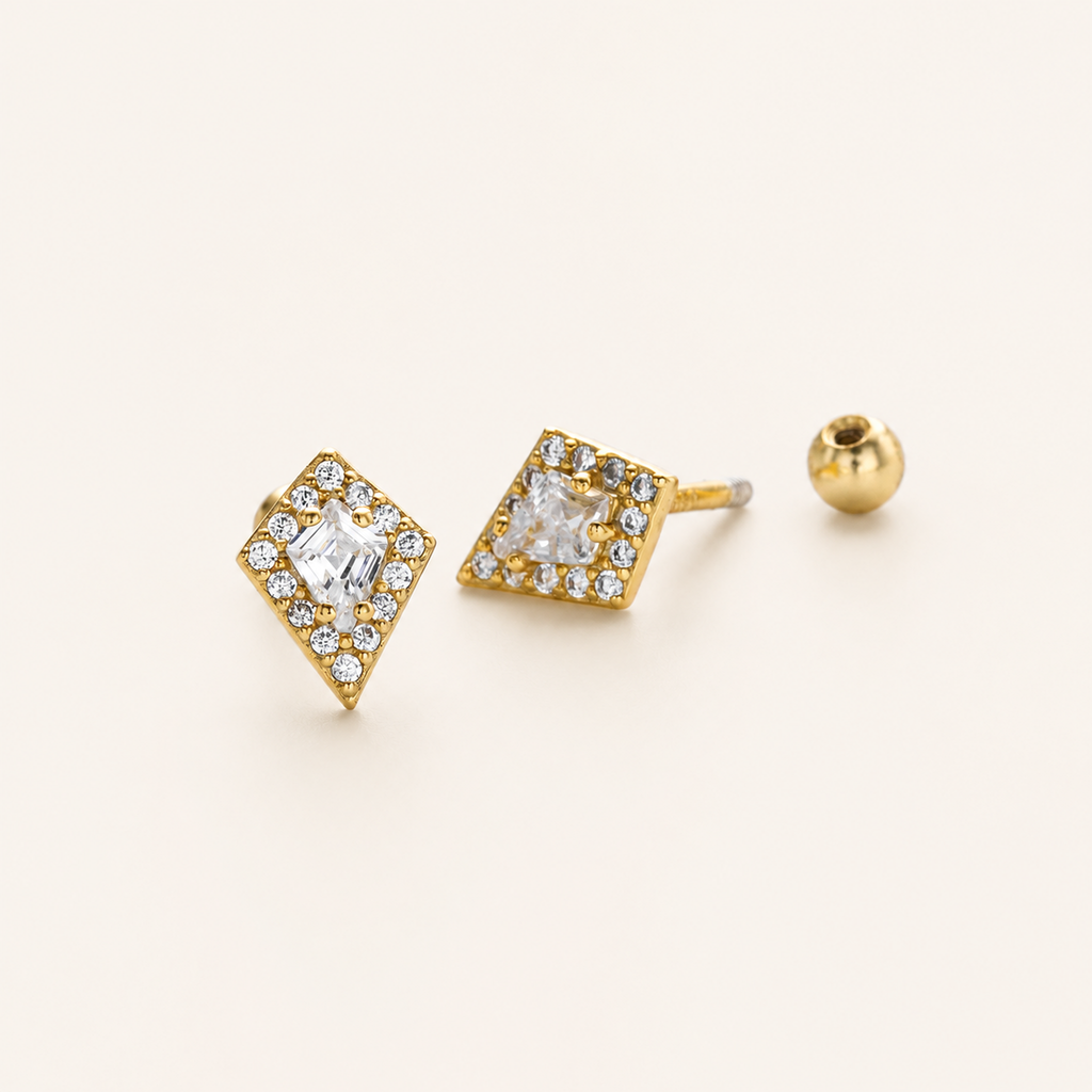 Sterling Silver Rhombus Zirconia Flat Back Earrings detail view