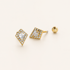 Sterling Silver Rhombus Zirconia Flat Back Earrings detail view