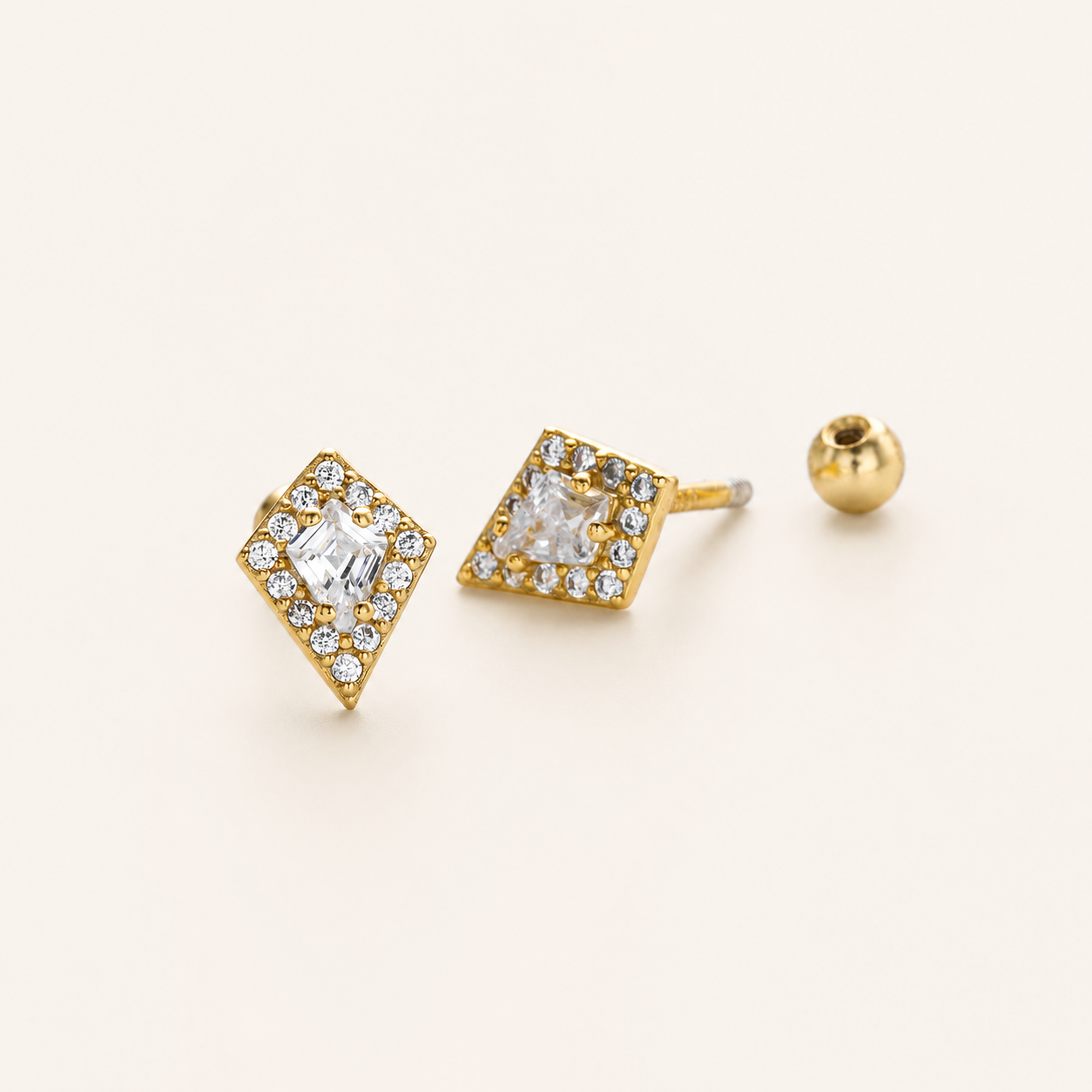 Sterling Silver Rhombus Zirconia Flat Back Earrings detail view
