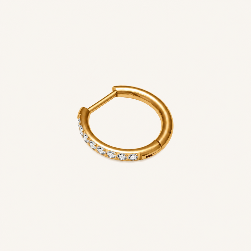 Crystal Oval Titanium Hoop Earrings - Gold