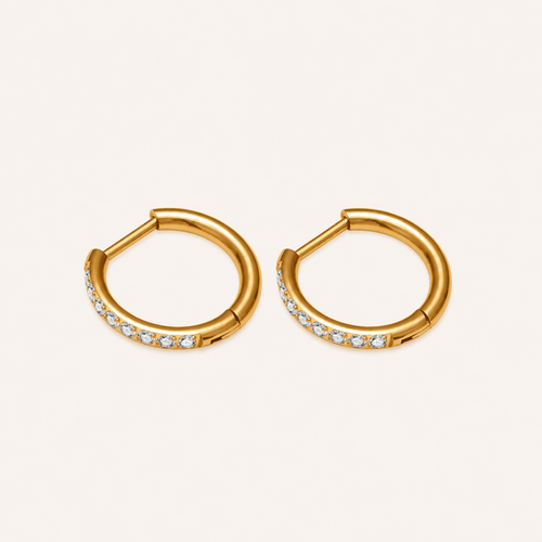 Crystal Oval Titanium Hoop Earrings - Gold
