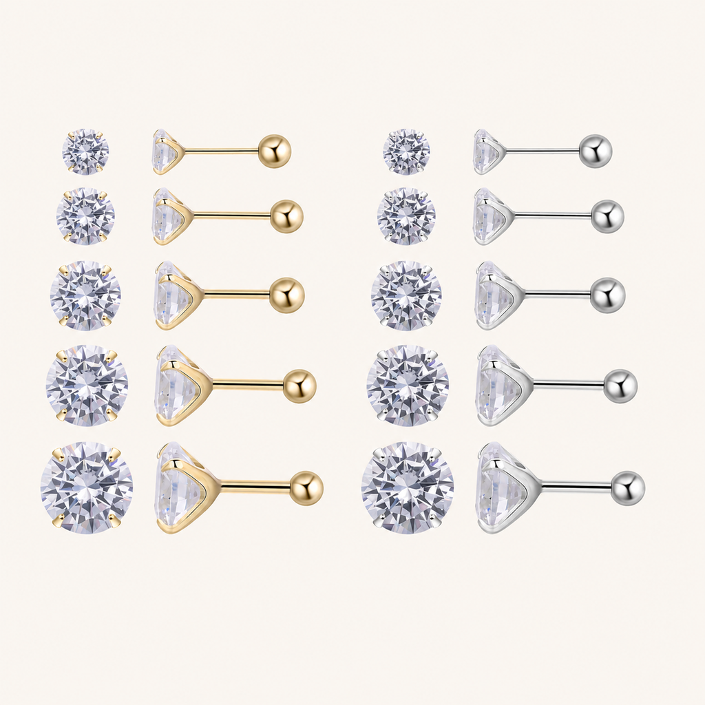 Sterling Silver Four-Prong Zirconia Flat Back Earrings