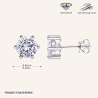 Sterling Silver Six-Prong Moissanite Stud Earrings - Platinum / 6mm