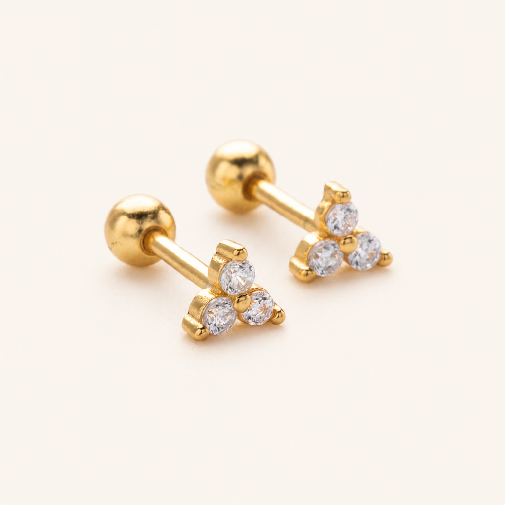 Sterling Silver Three-Stone Zirconia Cartilage Flat Back Earrings detail view