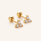 Sterling Silver Three-Stone Zirconia Cartilage Flat Back Earrings detail view