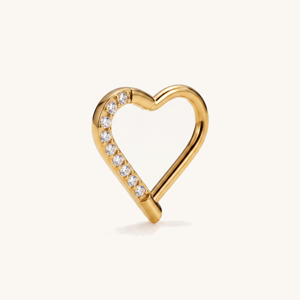 Crystal Heart Titanium Hoop Earrings - Gold