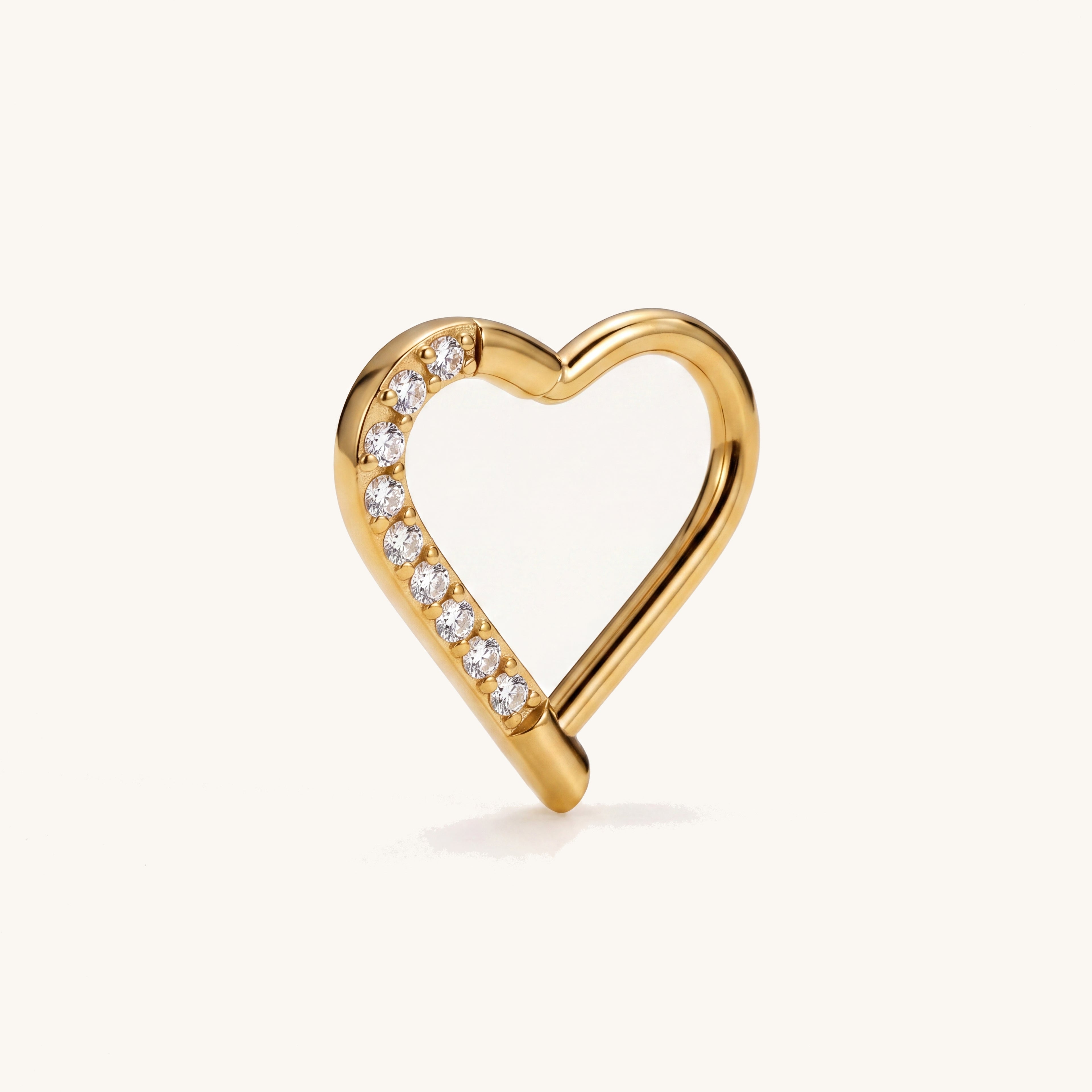 Crystal Heart Titanium Hoop Earrings - Gold