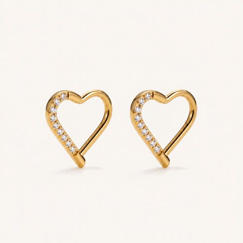Crystal Heart Titanium Hoop Earrings - Gold