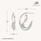 Sterling Silver Double C-Curve Stud Earrings - Platinum