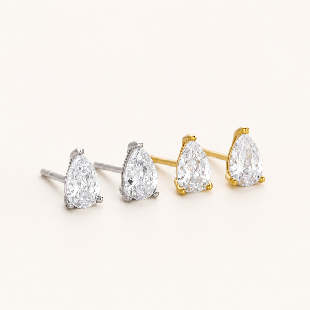 Sterling Silver Teardrop Zirconia Stud Earrings detail