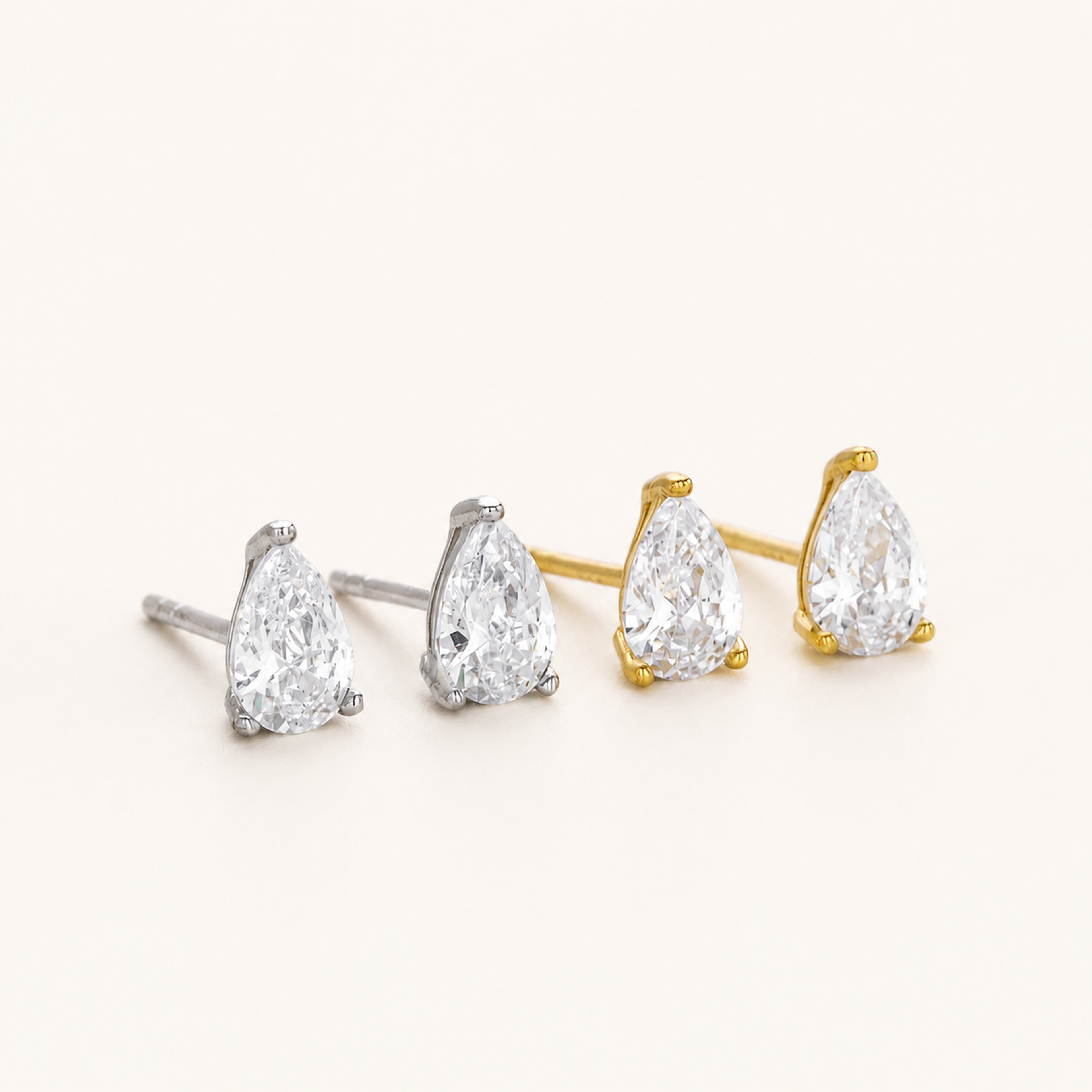 Sterling Silver Teardrop Zirconia Stud Earrings detail
