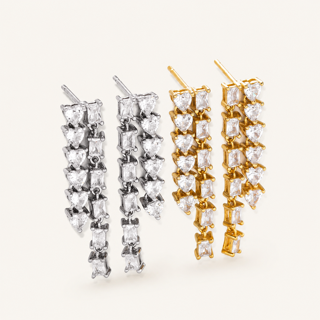 Sterling Silver Zirconia Tassel Drop Stud Earrings detail view