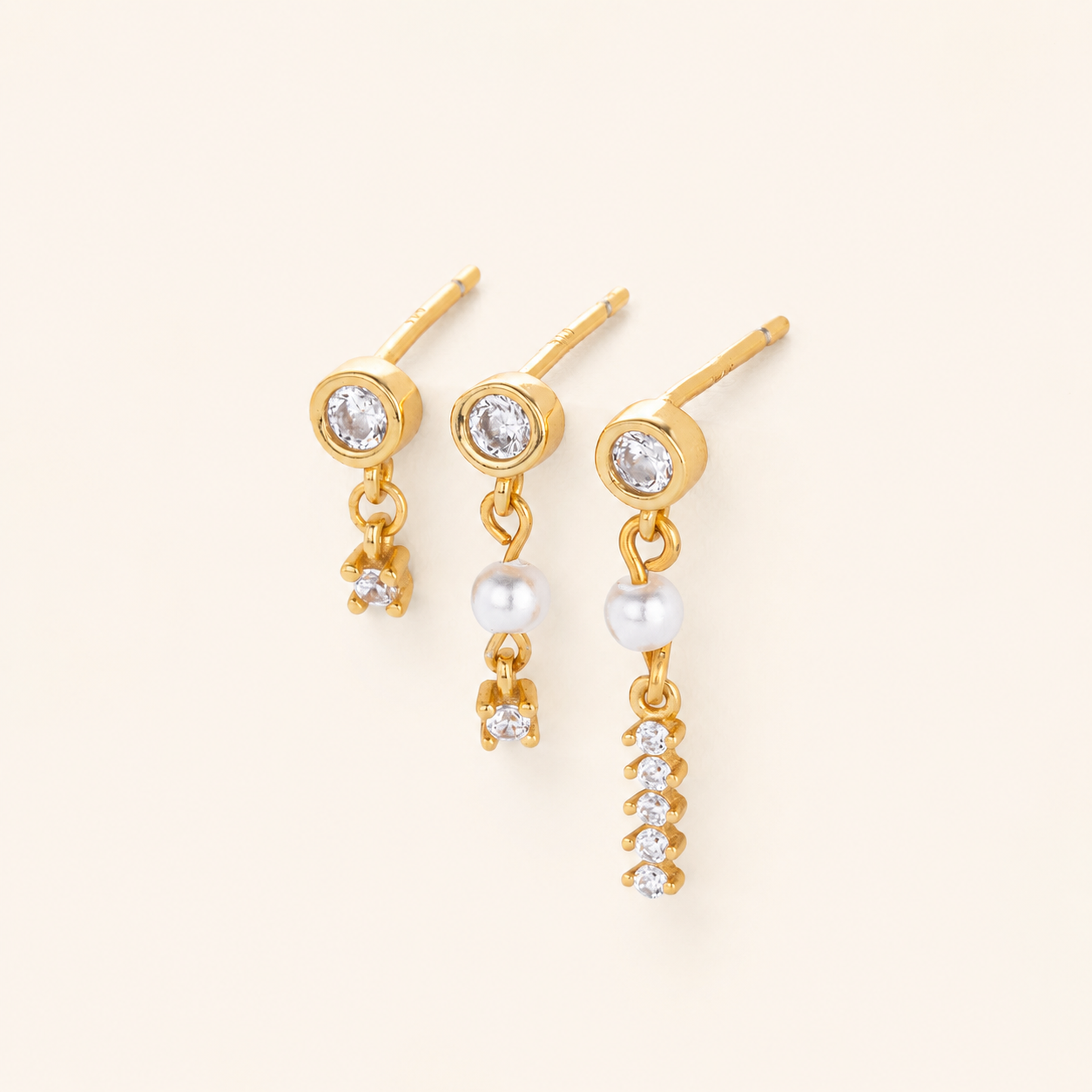 Sterling Silver Pearl & Zirconia Chain Drop Stud Earrings detail view