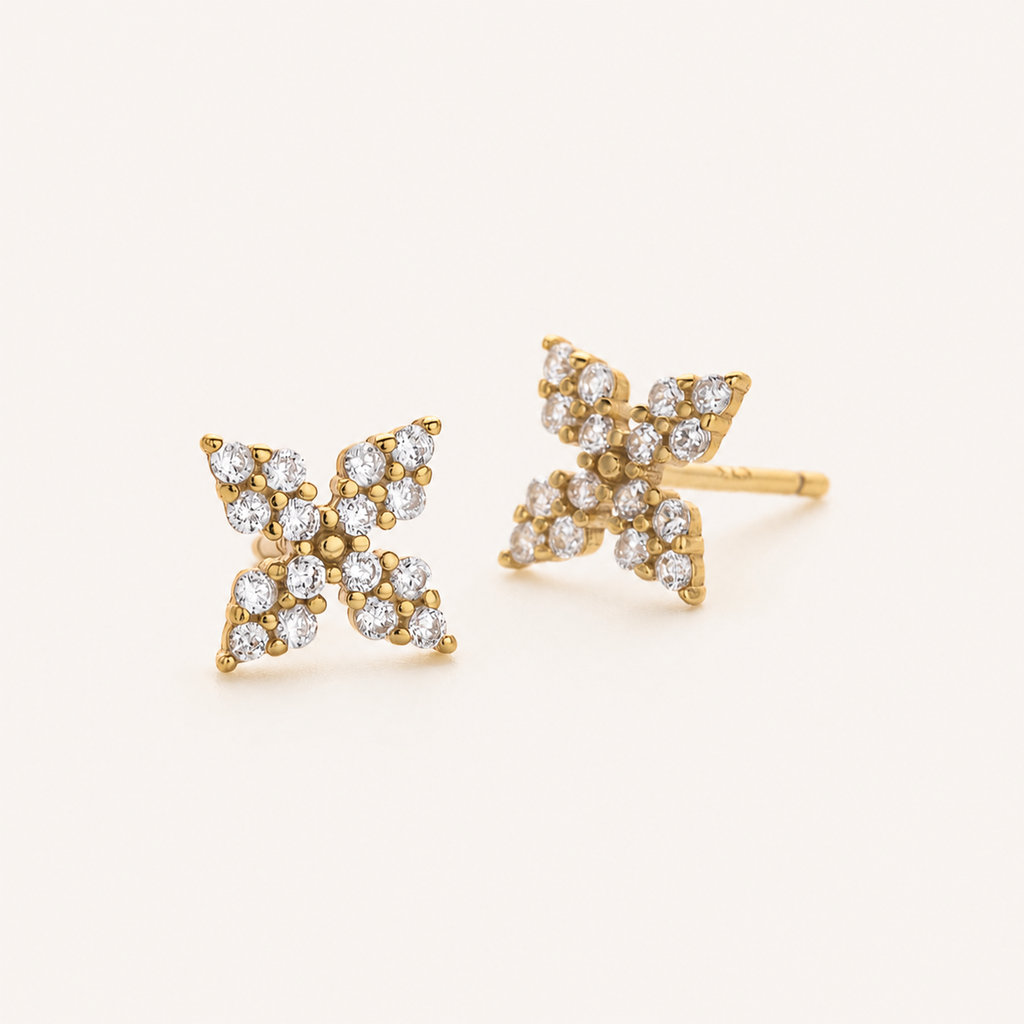 Sterling Silver Four-Leaf Clover Chain Drop Stud Earrings detail