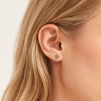 Sterling Silver Flower Zirconia Stud Earrings worn on the ear