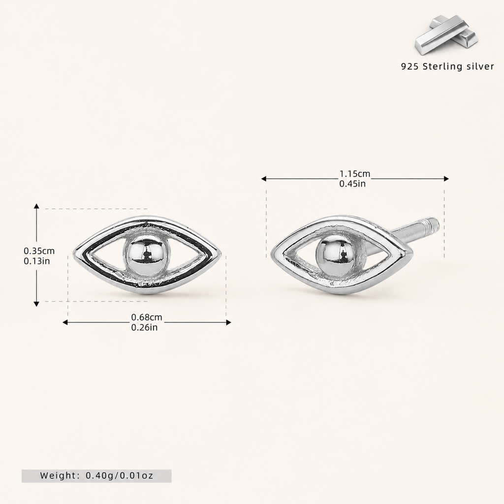 Sterling Silver Evil Eye Stud Earrings - Platinum