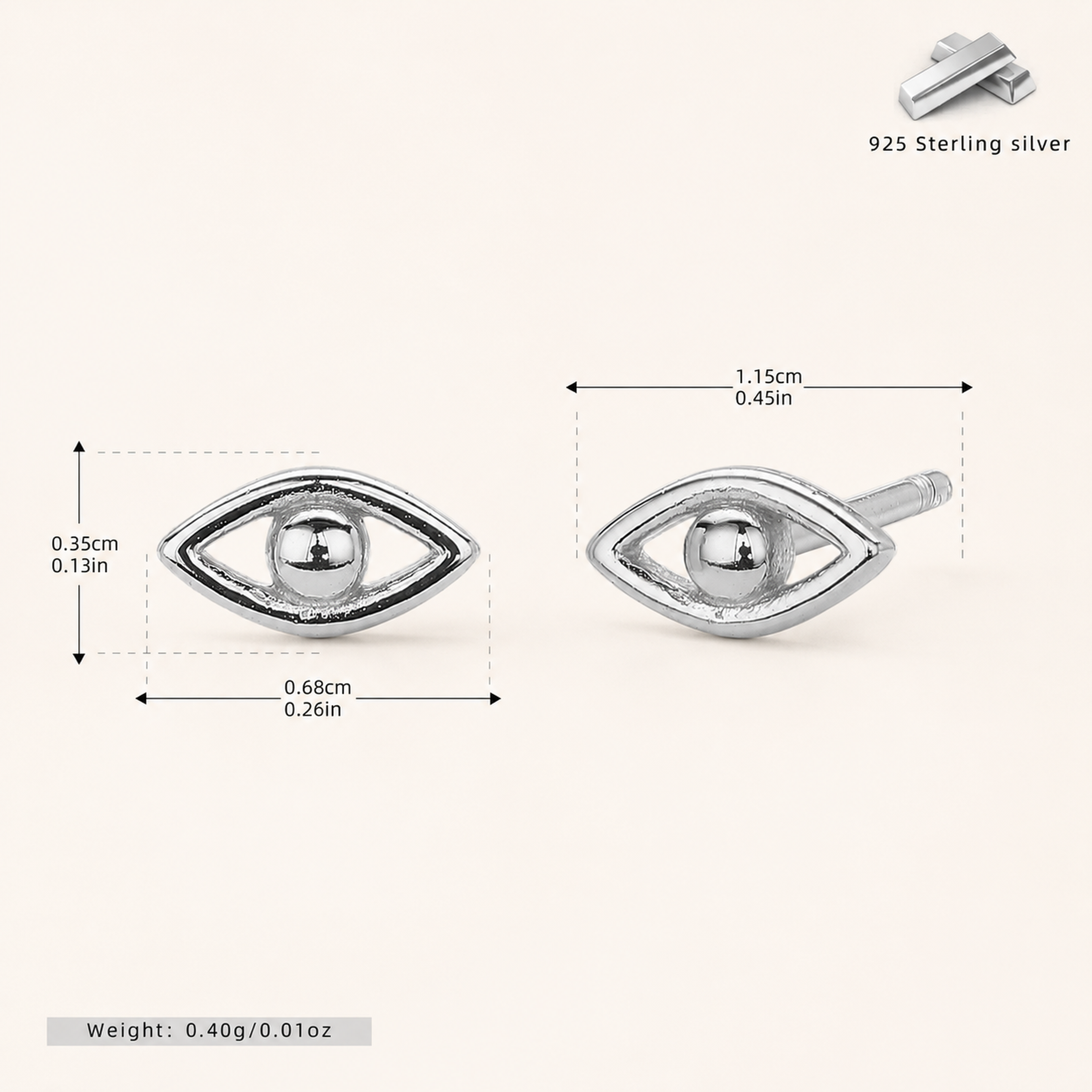Sterling Silver Evil Eye Stud Earrings - Platinum
