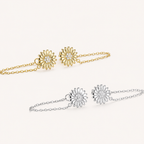 Sterling Silver Sunflower Zirconia Chain Drop Stud Earrings detail