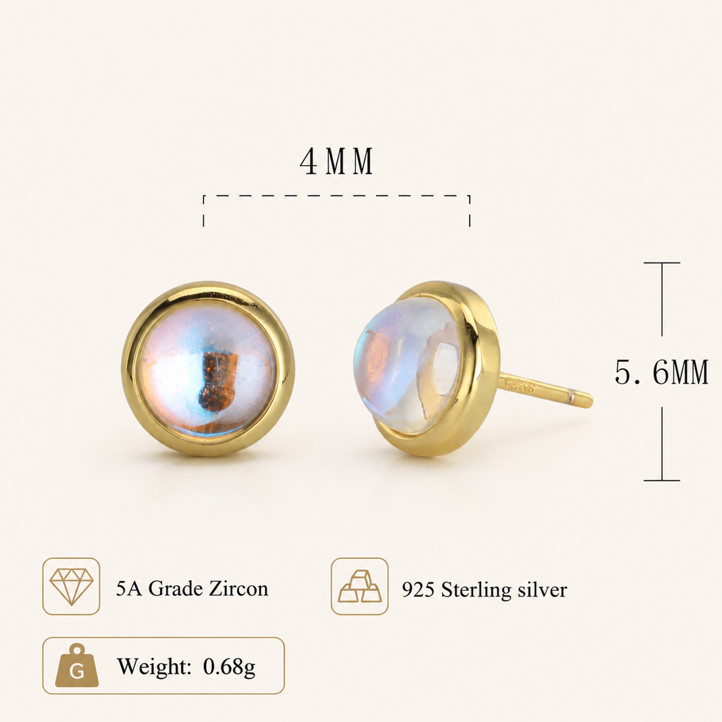 Sterling Silver Moonstone Stud Earrings - Gold / 4mm