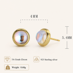 Sterling Silver Moonstone Stud Earrings - Gold / 4mm