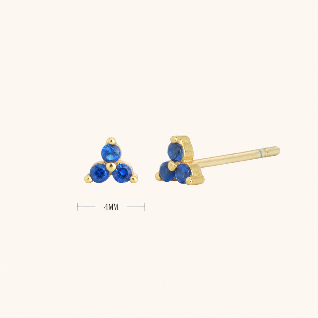Sterling Silver Triangle Zirconia Stud Earrings - Gold / Dark Blue