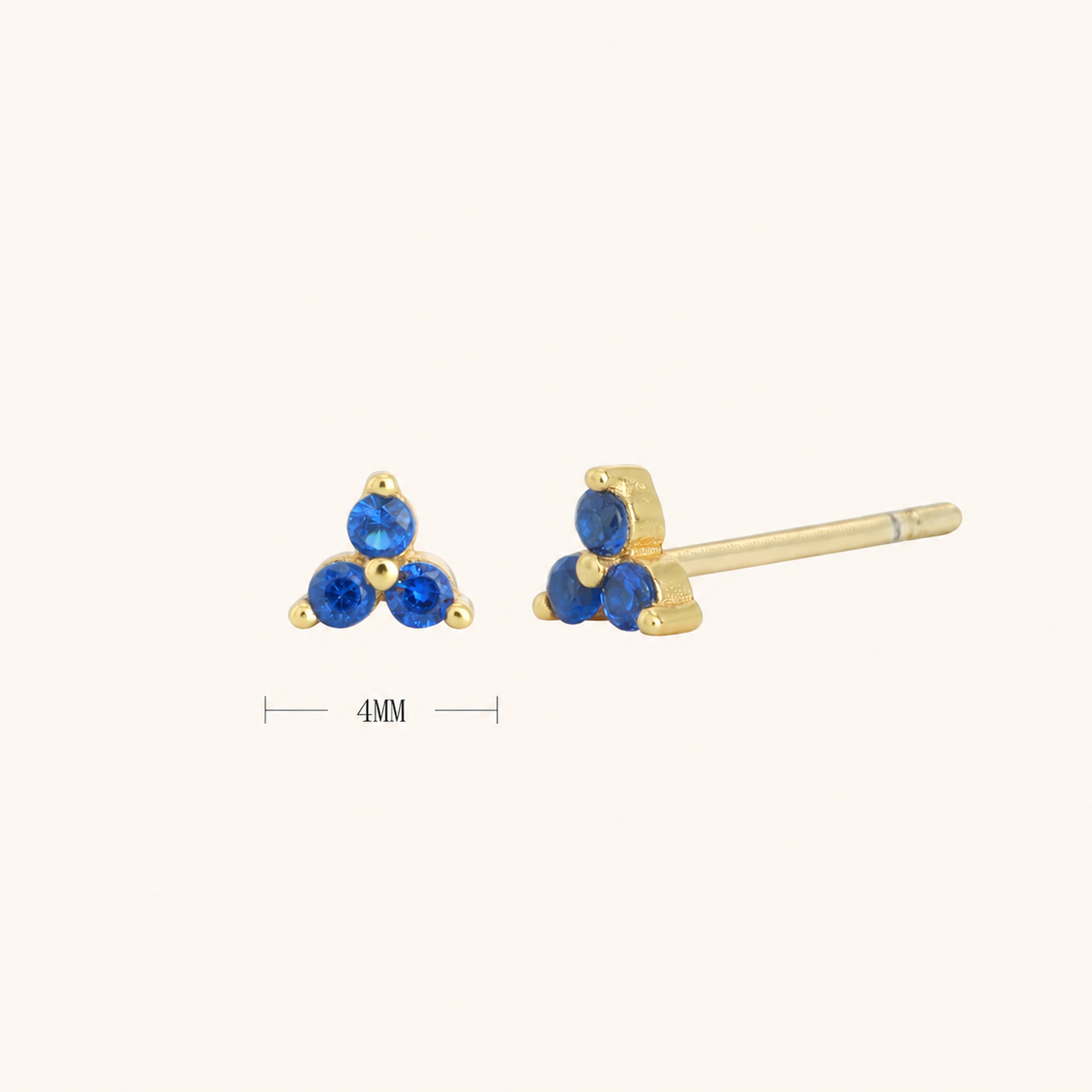 Sterling Silver Triangle Zirconia Stud Earrings - Gold / Dark Blue