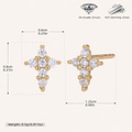 Sterling Silver Zirconia Cross Stud Earrings - Gold