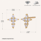 Sterling Silver Zirconia Cross Stud Earrings - Gold