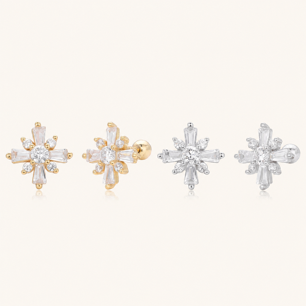 Sterling Silver Rice Flower Zirconia Flat Back Earrings