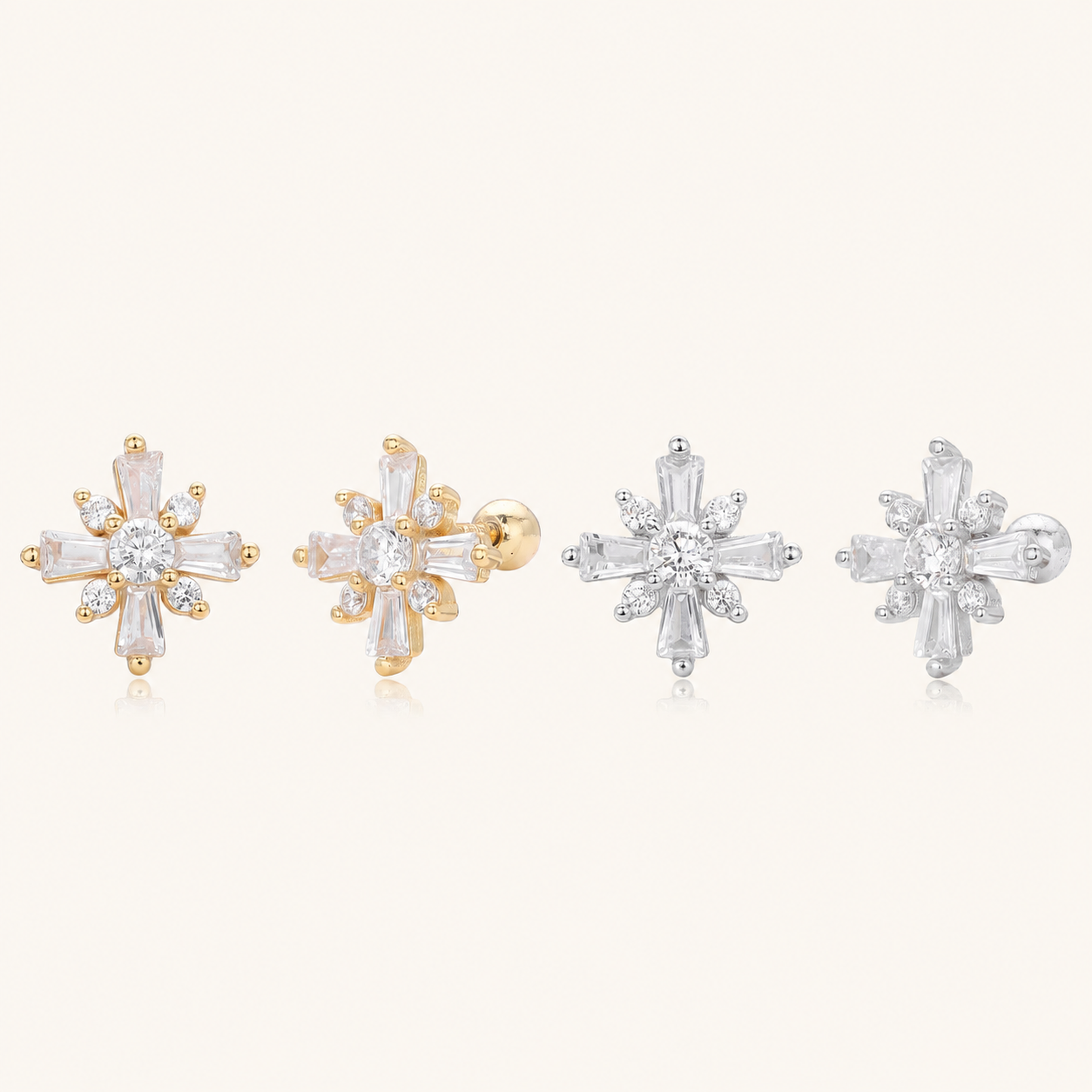 Sterling Silver Rice Flower Zirconia Flat Back Earrings