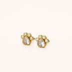 Sterling Silver Cat Paw Zirconia Flower Stud Earrings detail