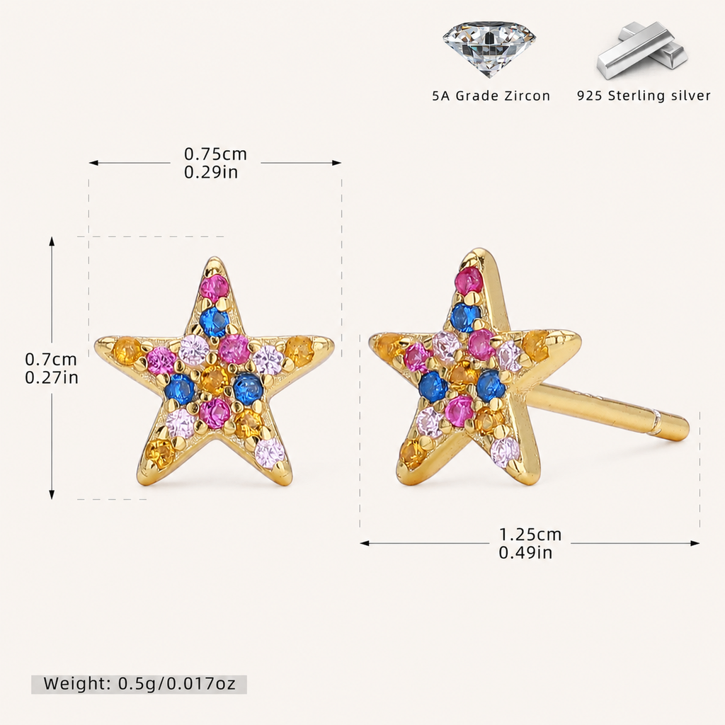 Sterling Silver Colorful Zirconia Stud Earrings - Gold