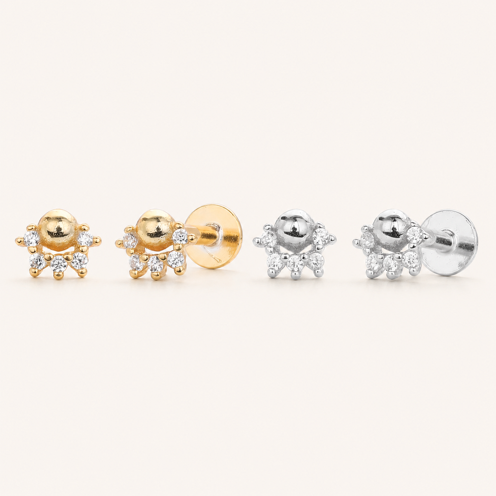 Sterling Silver Zirconia Ball Flat Back Earrings