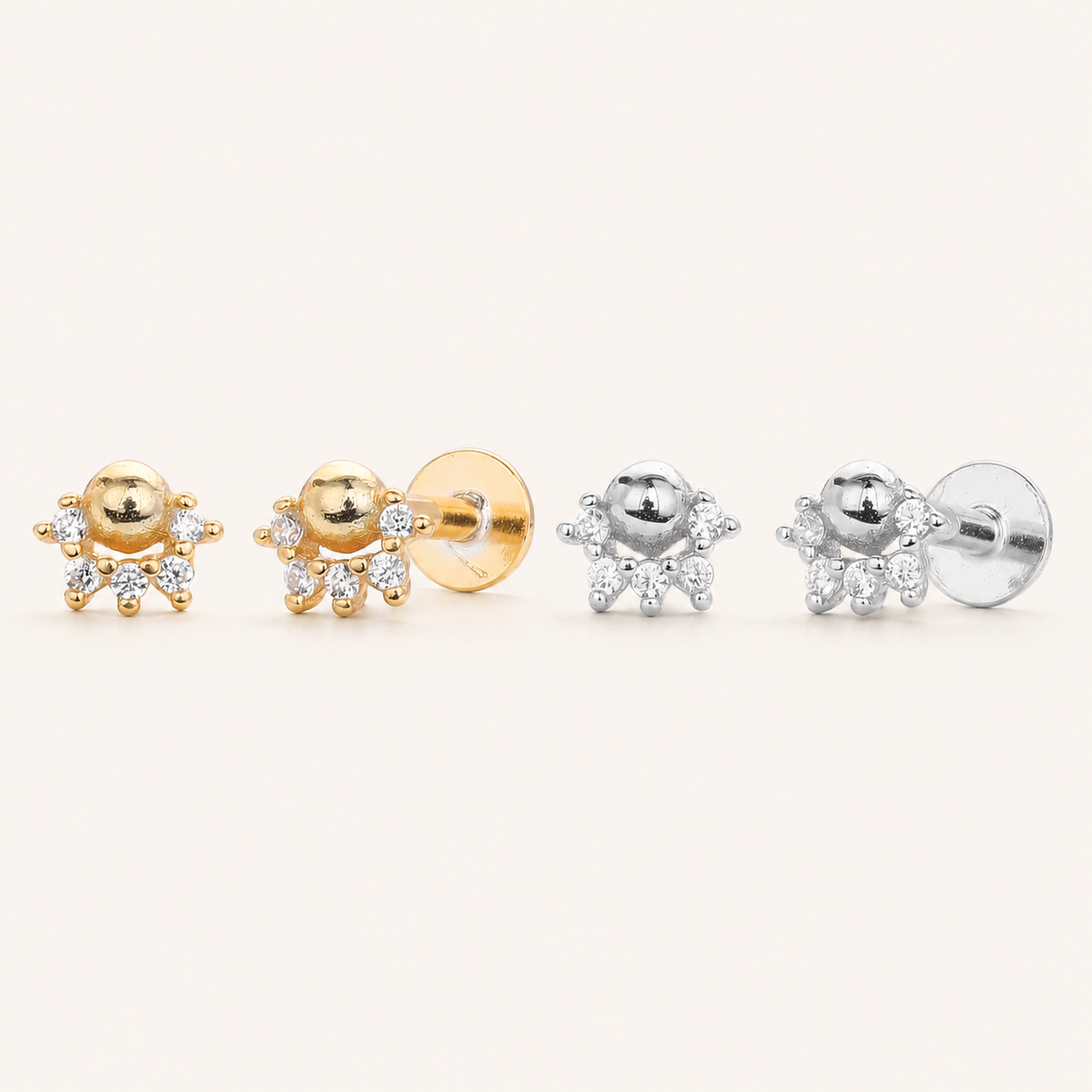 Sterling Silver Zirconia Ball Flat Back Earrings