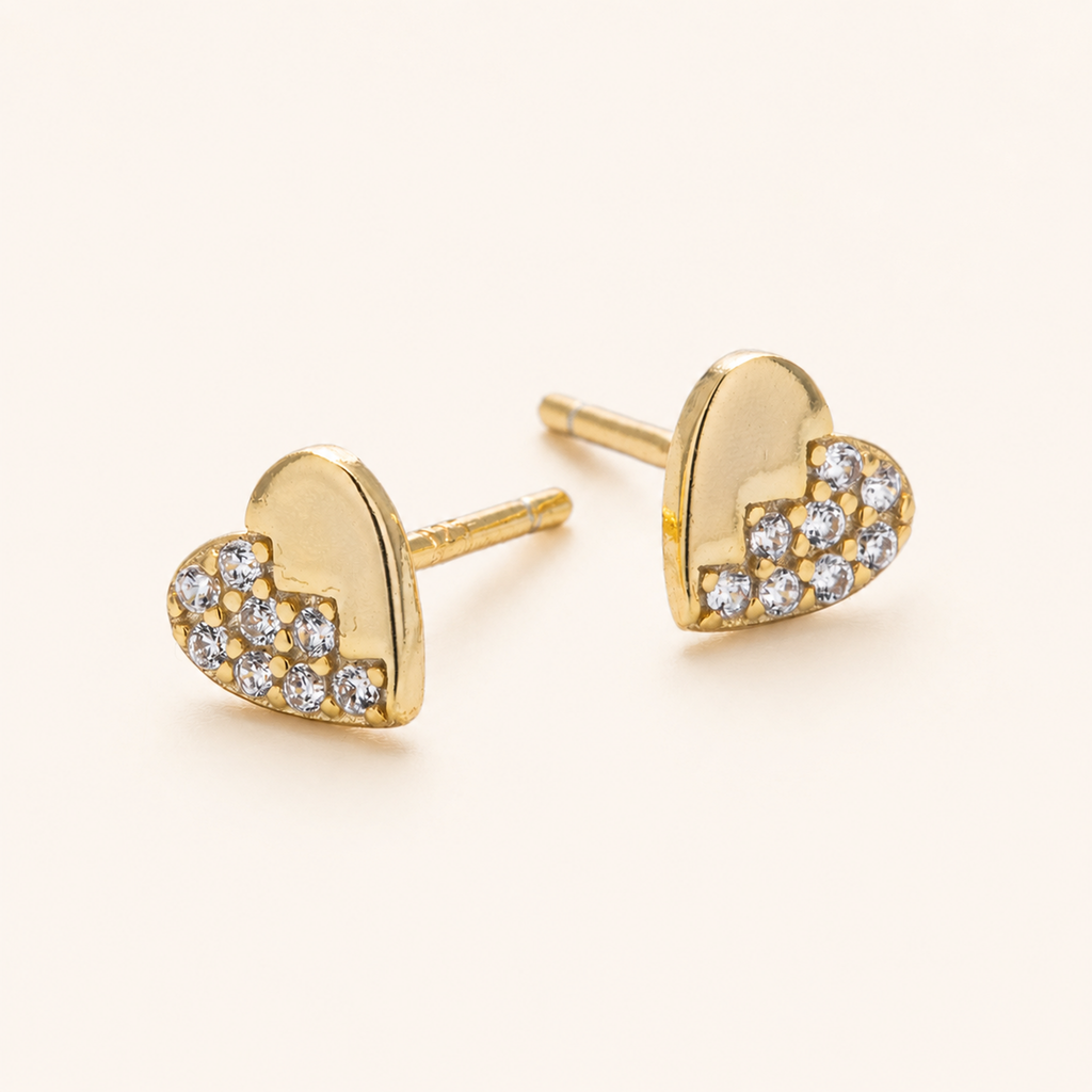 Sterling Silver Zirconia Heart Stud Earrings detail view