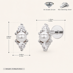 Sterling Silver Irregular Zirconia Pearl Flat Back Earrings - Platinum