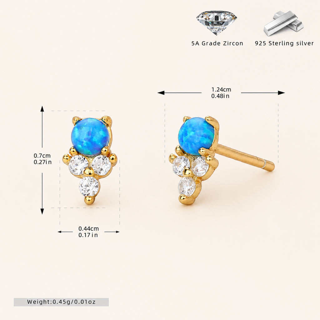 Sterling Silver Opal Stud Earrings - Gold / Blue