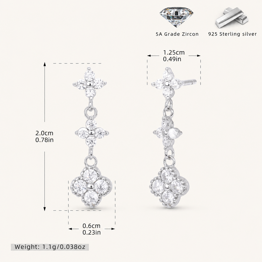 Sterling Silver Colored Zirconia Flower Stud Earrings - Platinum / Zircon