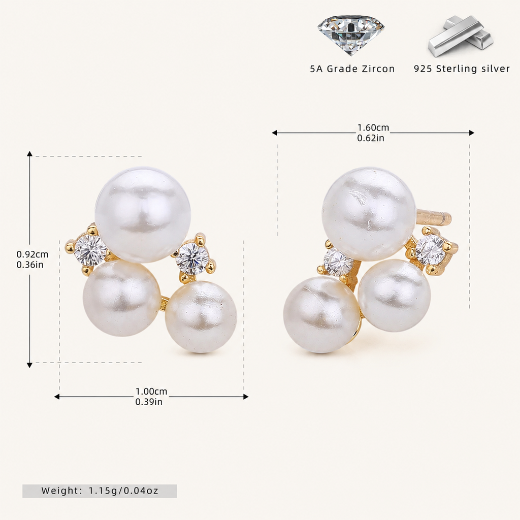 Sterling Silver Freshwater Pearl Stud Earrings - Gold