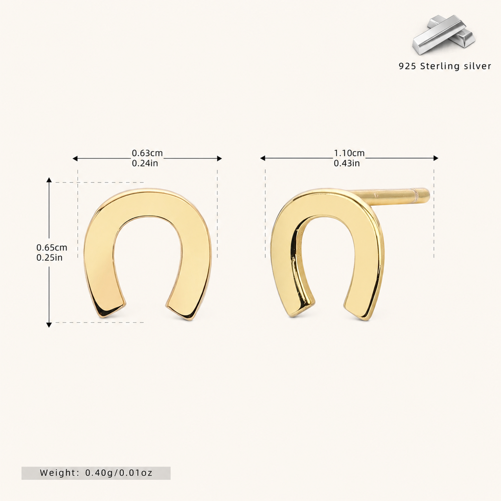 Sterling Silver U-Shape Minimalist Stud Earrings - Gold
