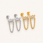Sterling Silver Zirconia Chain Drop Flat Back Earrings detail view