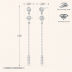 Sterling Silver Zirconia Tassel Chain Drop Stud Earrings - Platinum
