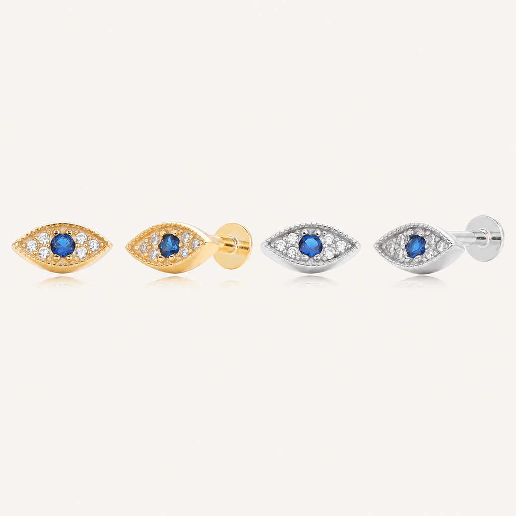 Sterling Silver Evil Eye Zirconia Flat Back Earrings