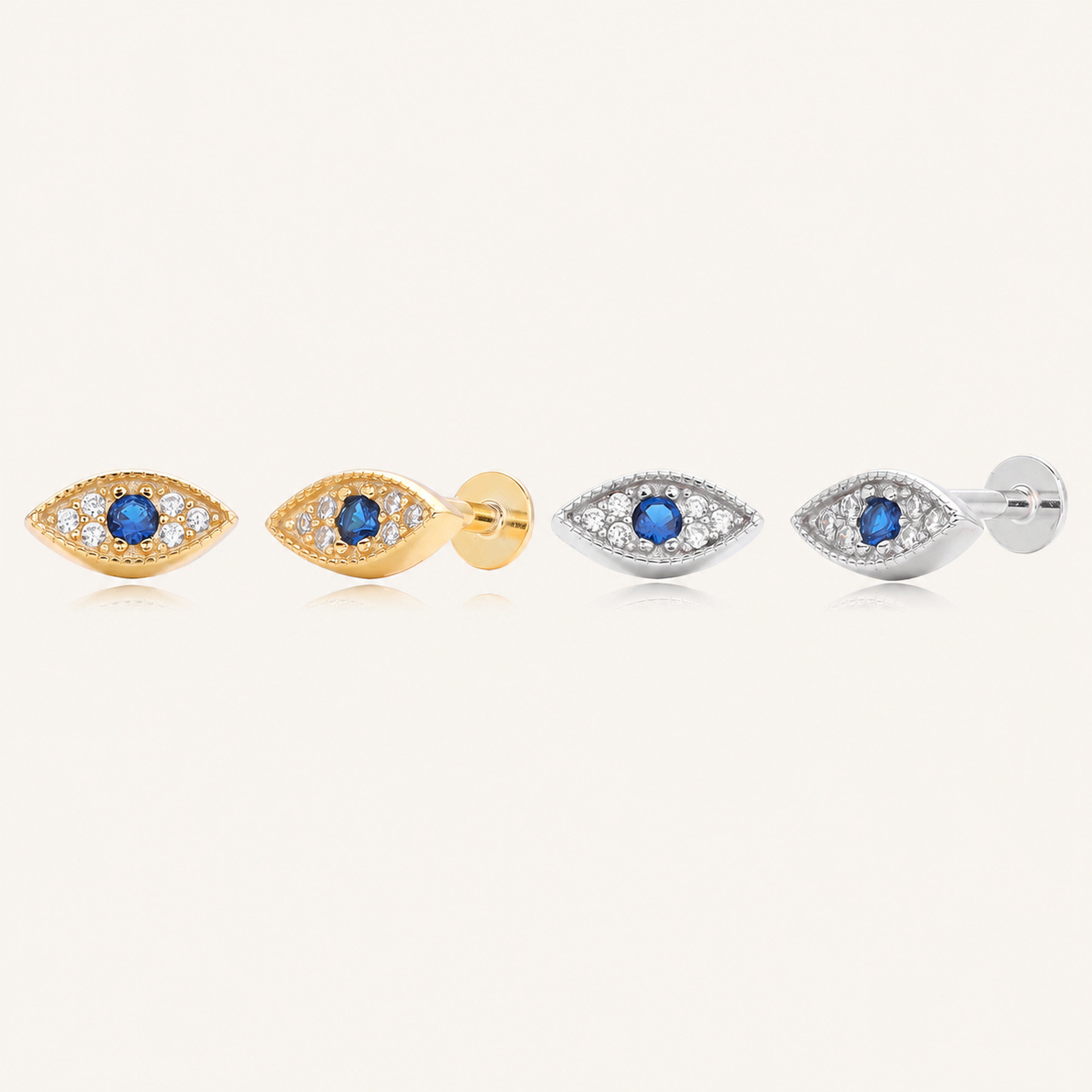 Sterling Silver Evil Eye Zirconia Flat Back Earrings